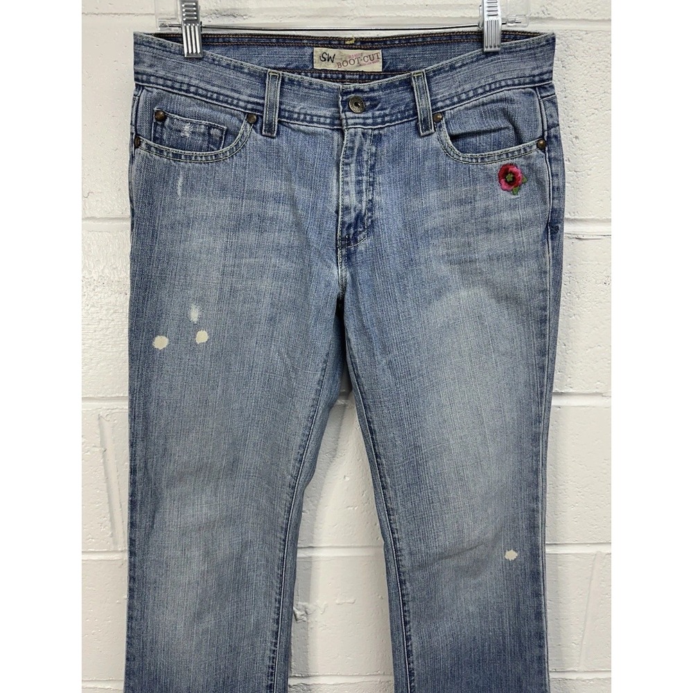 Old Navy Bootcut Jeans Blue Ultra Low Waist Distressed Flower / Women's 6
